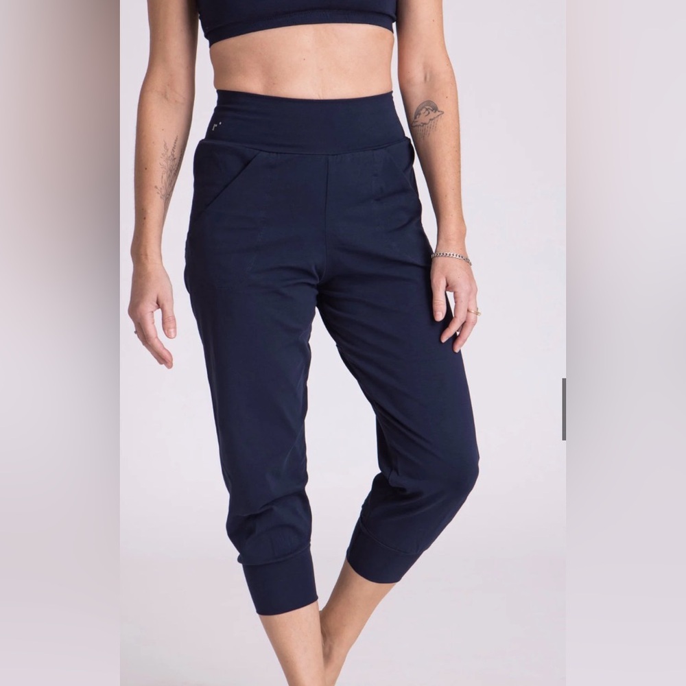 Ripple navy harem pants Yoga jogger sweatpant lounge pocket cuff ankle lux s